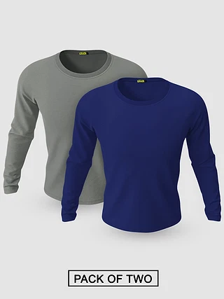 Pack of 2-Plain Full Sleeve T-shirt Combo Space Grey And Navy Blue