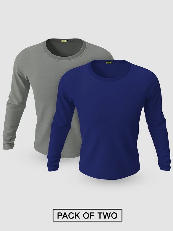 Pack of 2-Plain Full Sleeve T-shirt Combo Space Grey And Navy Blue