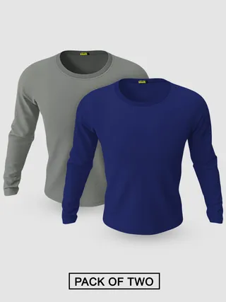 Pack of 2-Plain Full Sleeve T-shirt Combo Space Grey And Navy Blue