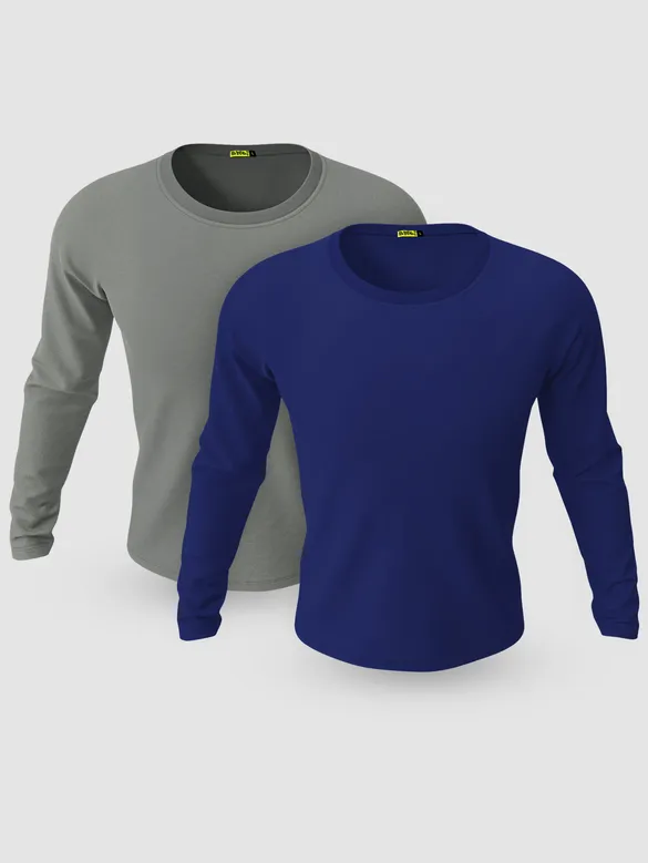 Pack of 2-Plain Full Sleeve T-shirt Combo Space Grey And Navy Blue