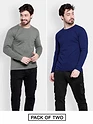 Pack of 2-Plain Full Sleeve T-shirt Combo Space Grey And Navy Blue