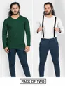 Pack of 2-Plain Full Sleeve T-shirt Combo White And Bottle Green