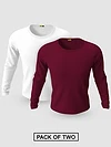 Pack of 2-Plain Full Sleeve T-shirt Combo White And Burgundy