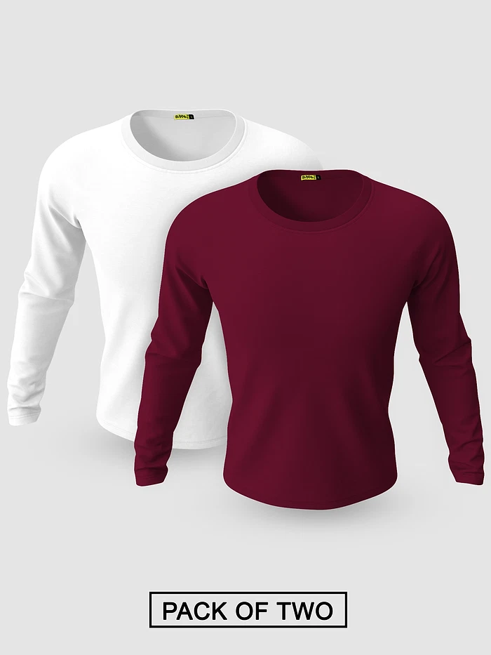 Pack of 2-Plain Full Sleeve T-shirt Combo White And Burgundy