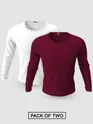 Pack of 2-Plain Full Sleeve T-shirt Combo White And Burgundy