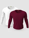 Pack of 2-Plain Full Sleeve T-shirt Combo White And Burgundy
