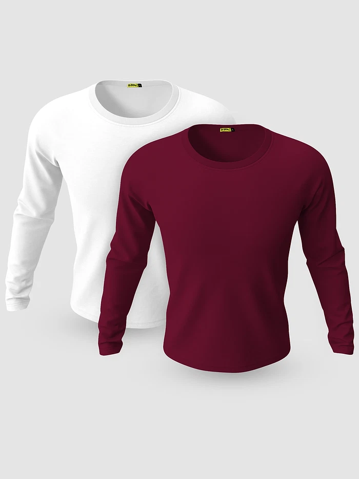Pack of 2-Plain Full Sleeve T-shirt Combo White And Burgundy