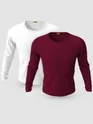 Pack of 2-Plain Full Sleeve T-shirt Combo White And Burgundy