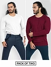 Pack of 2-Plain Full Sleeve T-shirt Combo White And Burgundy