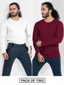 Pack of 2-Plain Full Sleeve T-shirt Combo White And Burgundy