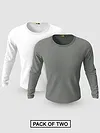 Pack of 2-Plain Full Sleeve T-shirt Combo White And Space Grey