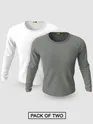 Pack of 2-Plain Full Sleeve T-shirt Combo White And Space Grey