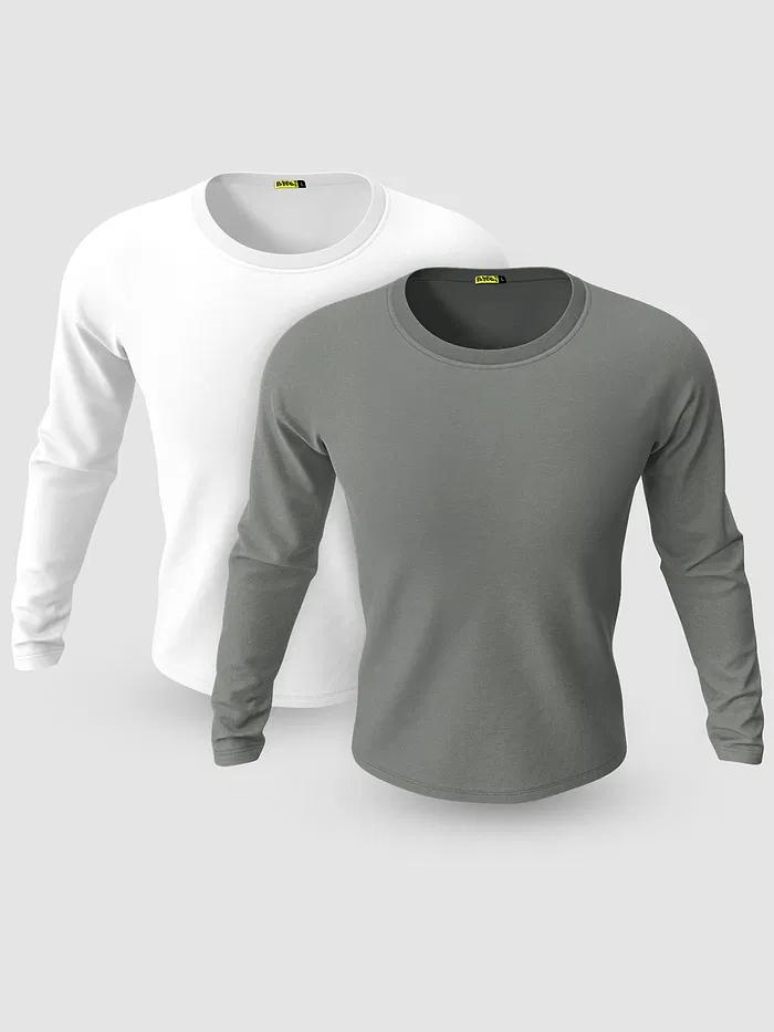 Pack of 2-Plain Full Sleeve T-shirt Combo White And Space Grey