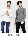 Pack of 2-Plain Full Sleeve T-shirt Combo White And Space Grey