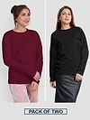 Pack Any 2 - Women Plain Full Sleeve T-shirt Combo Black And Burgundy