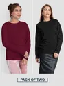 Pack Any 2 - Women Plain Full Sleeve T-shirt Combo Black And Burgundy