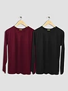 Pack of 2 - Women Plain Full Sleeve T-shirt Combo Black And Burgundy