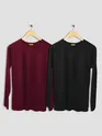 Pack of 2 - Women Plain Full Sleeve T-shirt Combo Black And Burgundy