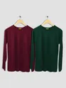 Pack of 2 - Women Plain Full Sleeve T-shirt Combo Burgundy And Bottle Green