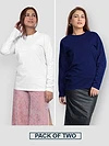 Pack of 2 - Women Plain Full Sleeve T-shirt Combo Navy Blue And White