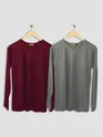 Pack of 2 - Women Plain Full Sleeve T-shirt Combo Space Grey And Burgundy