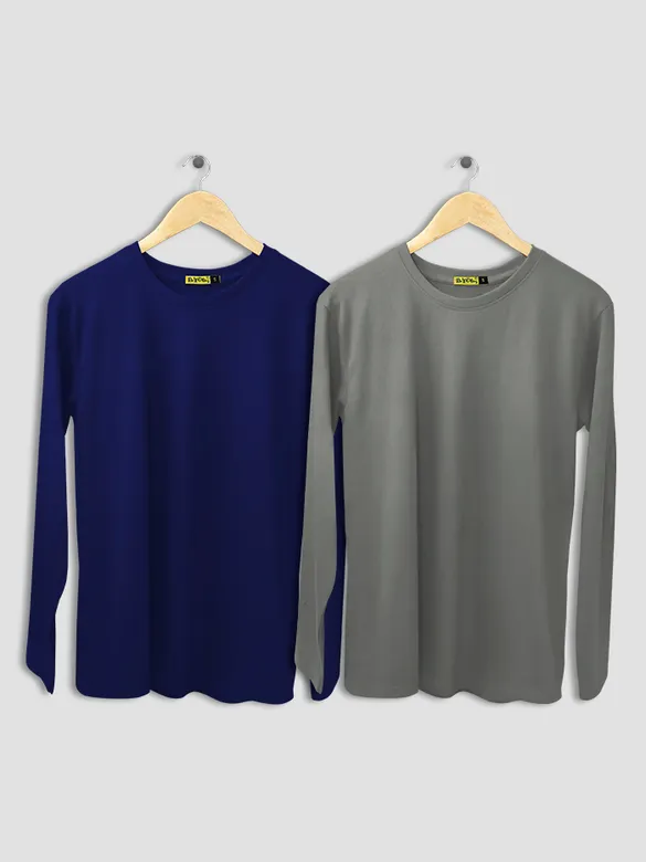 Pack of 2 - Women Plain Full Sleeve T-shirt Combo Space Grey And Navy Blue