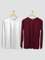Pack of 2 - Women Plain Full Sleeve T-shirt Combo White And Burgundy