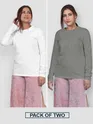 Pack of 2 - Women Plain Full Sleeve T-shirt Combo White And Space Grey
