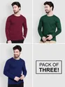 Pack of 3-Full Sleeve T-shirt Combo Burgundy Green Navy Blue