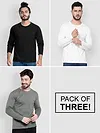  Pack Of 3 Plain Full Sleeve T-shirt Black White And Grey