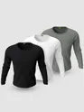 Pack of 3 Plain Full Sleeve T-shirt Black White And Grey