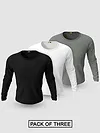 Pack of 3 Plain Full Sleeve T-shirt Black White And Grey