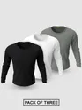 Pack of 3 Plain Full Sleeve T-shirt Black White And Grey