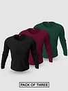 Pack of 3-Full Sleeve T-shirt Combo Black,Bottle Green,Burgundy