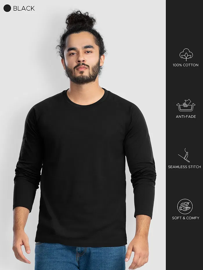 Pack of - 3 Plain Full Sleeve T-shirt Combo Black,Bottle Green,Burgundy