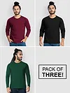 Pack of - 3 Plain Full Sleeve T-shirt Combo Black,Bottle Green,Burgundy
