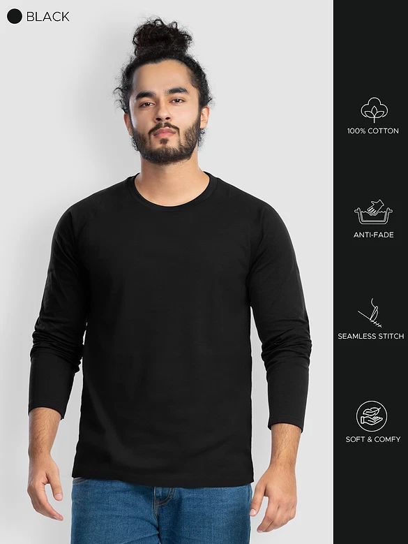 Pack of - 3 Plain Full Sleeve T-shirt Combo Black,Burgundy,Space Grey