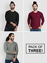 Pack of - 3 Plain Full Sleeve T-shirt Combo Black,Burgundy,Space Grey