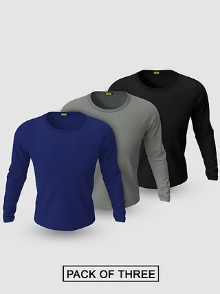 Pack of - 3 Plain Full Sleeve T-shirt Combo Navy Blue,Black,Space Grey