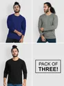 Pack of - 3 Plain Full Sleeve T-shirt Combo Navy Blue,Black,Space Grey