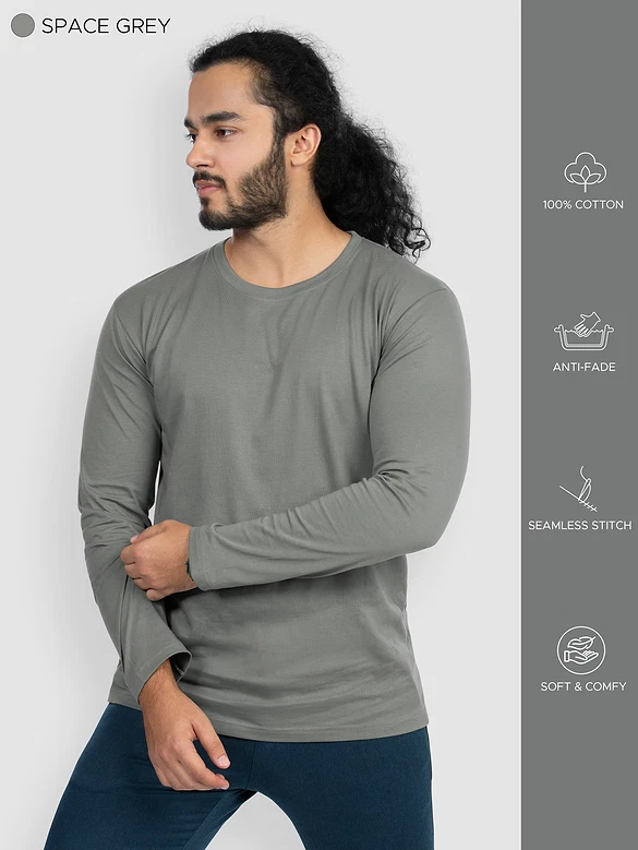Pack of - 3 Plain Full Sleeve T-shirt Combo Navy Blue,Black,Space Grey