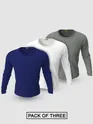 Pack of - 3 Plain Full Sleeve T-shirt Combo Navy Blue,White,Space Grey