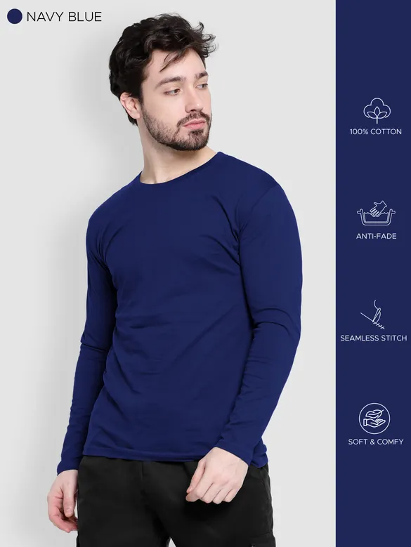 Pack of - 3 Plain Full Sleeve T-shirt Combo Navy Blue,White,Space Grey