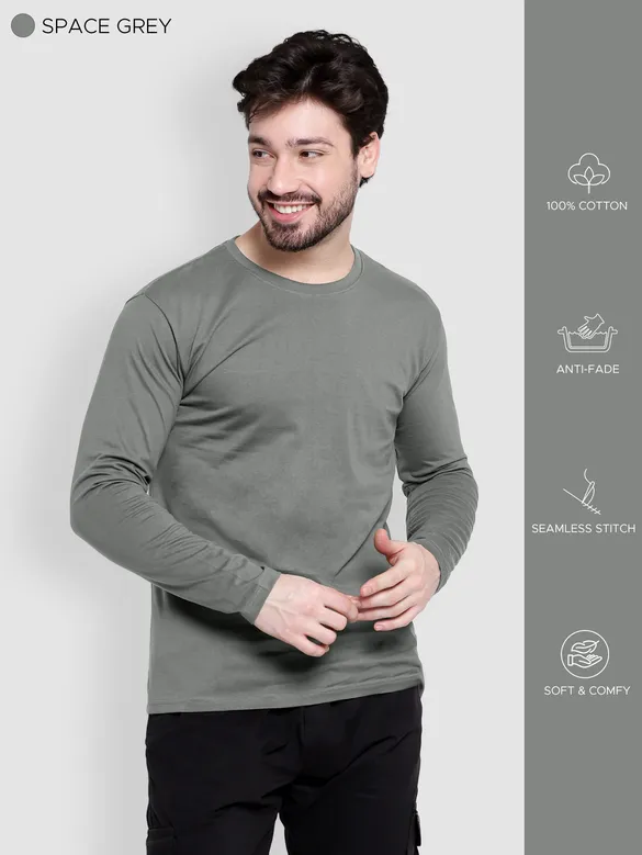 Pack of - 3 Plain Full Sleeve T-shirt Combo Navy Blue,White,Space Grey