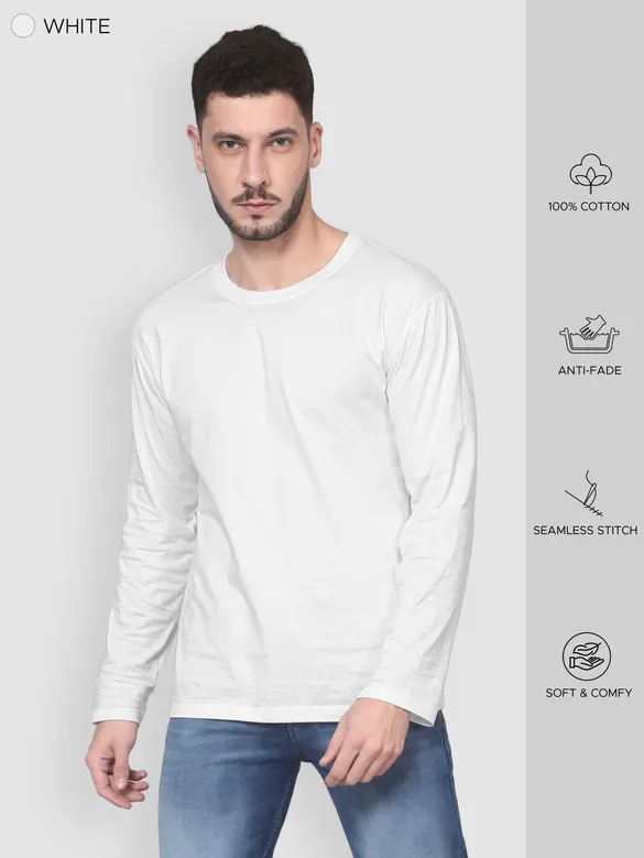 Pack of - 3 Plain Full Sleeve T-shirt Combo Navy Blue,White,Space Grey
