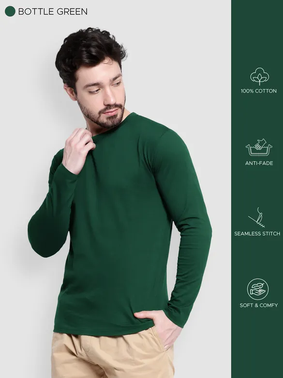 Pack of - 3 Plain Full Sleeve T-shirt Combo Bottle Green,Space Grey,Burgundy