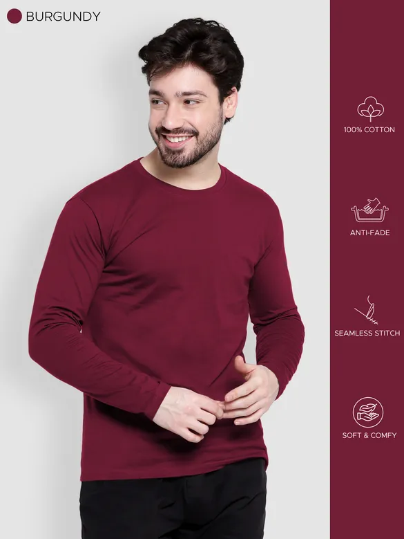 Pack of - 3 Plain Full Sleeve T-shirt Combo Bottle Green,Space Grey,Burgundy