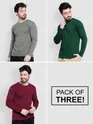 Pack of - 3 Plain Full Sleeve T-shirt Combo Bottle Green,Space Grey,Burgundy