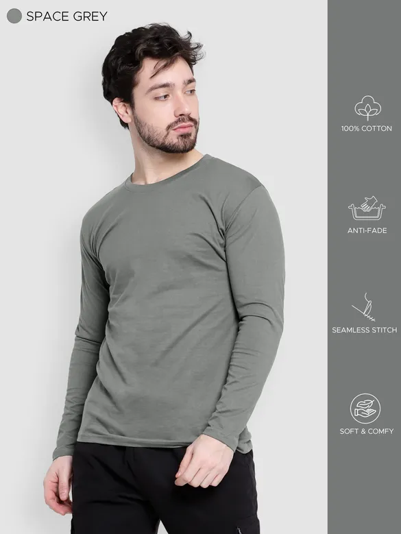 Pack of - 3 Plain Full Sleeve T-shirt Combo Bottle Green,Space Grey,Burgundy