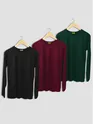 Pack of 3 - Women Plain Full Sleeve T-shirt Combo Black,Bottle Green,Burgundy
